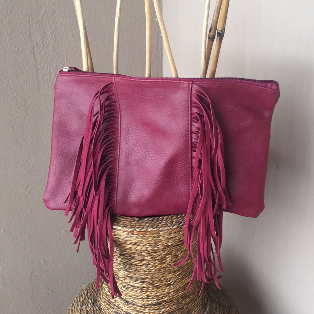 Wine Color with fringes Hand Bag